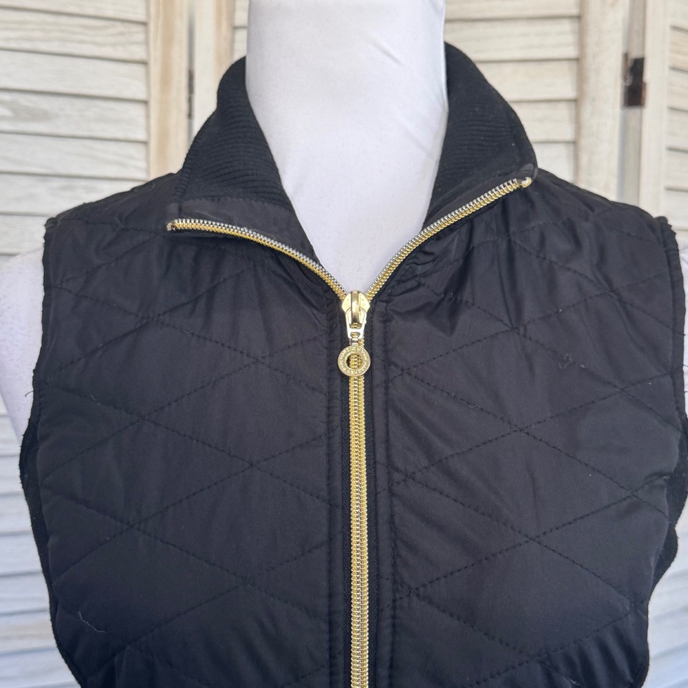 Marc New York Andrew Marc Black Quilted Puffer Vest Gold Zipper Ribbed Sides PS - Picture 4 of 12